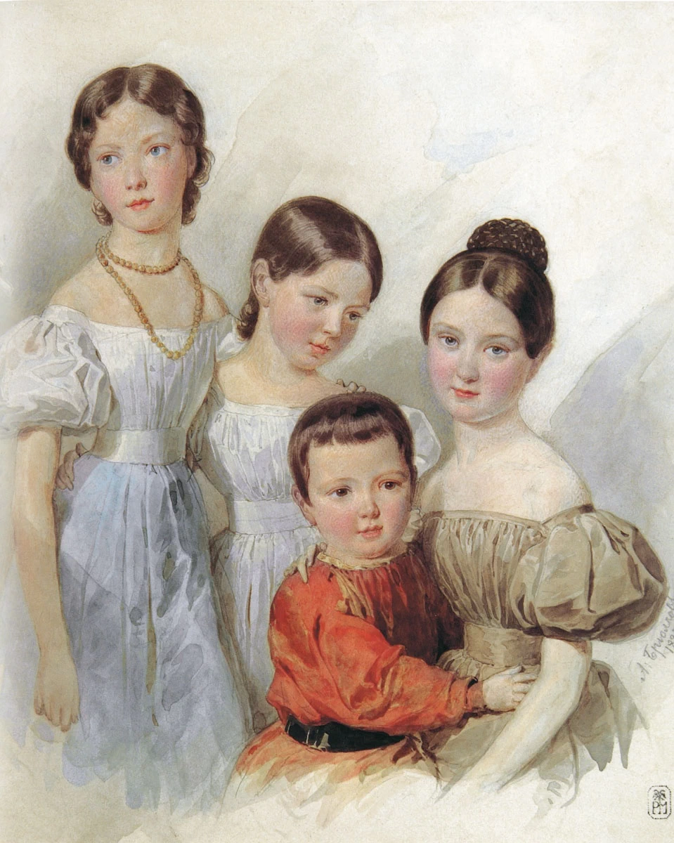 Ritratto dei figli di F.F. Schubert Elizabeth, Sophia, Alexander e Fedor - Museo Statale Russo, San Pietroburgo